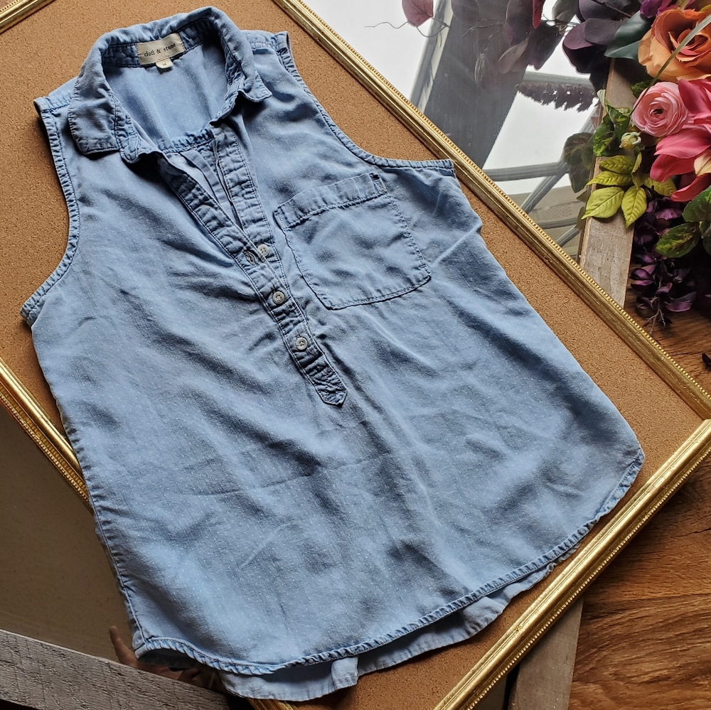 Light Denim Collard Polka-Dot vintage tank
